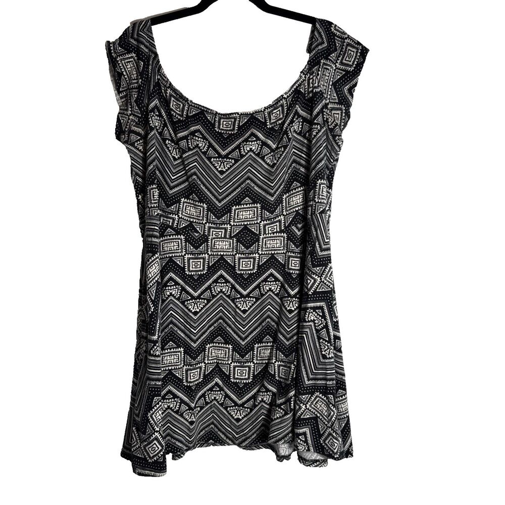 Brat Star Black Southwest Print Dress Women's Size 3X Short Cap Sleeve 32" Long